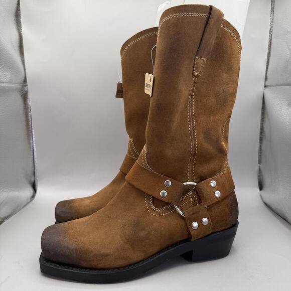 Brothers/Sons Western Harness Boots Mens Size 8 Brown Suede Square Toe Mid Calf main image 6